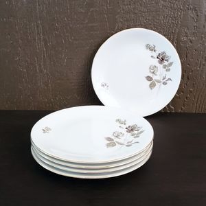 Vintage 60s 70s Hutschenreuther Arzberg Bavaria Gray Floral Salad Plate Set x 5